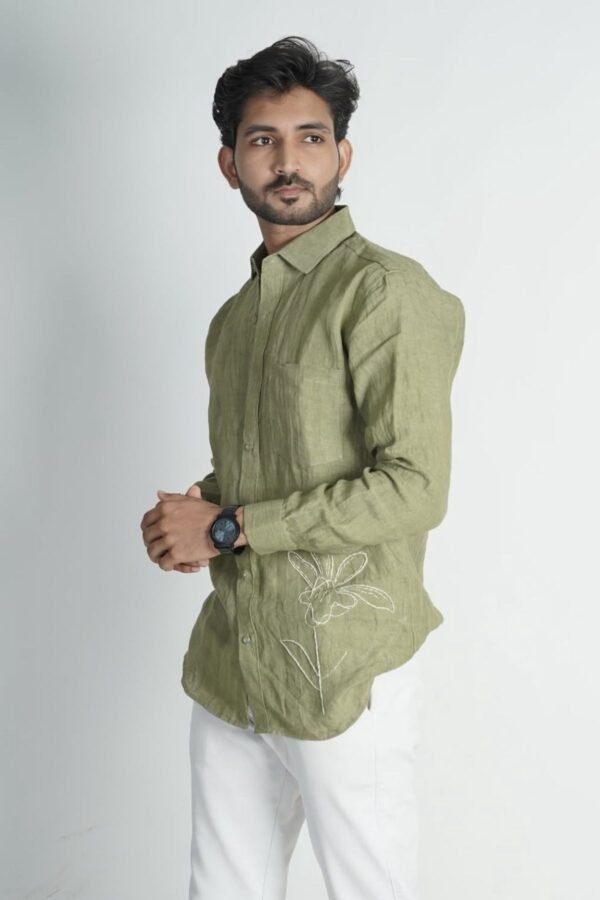 Olive Linen Shirt - Image 2