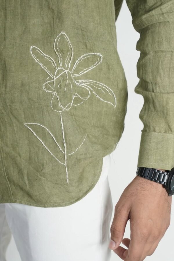 Olive Linen Shirt - Image 3