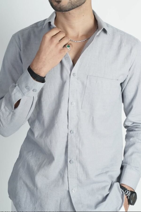 Grey khadi cotton shirt - Image 3